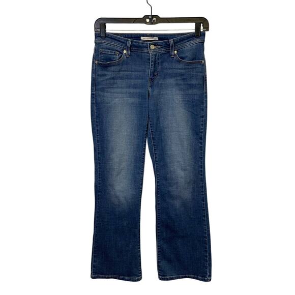 Levi's 529 Size 8 Curvy Bootcut Cotton Blend Denim Blue Jeans Back Frayed Hem - Picture 1 of 7